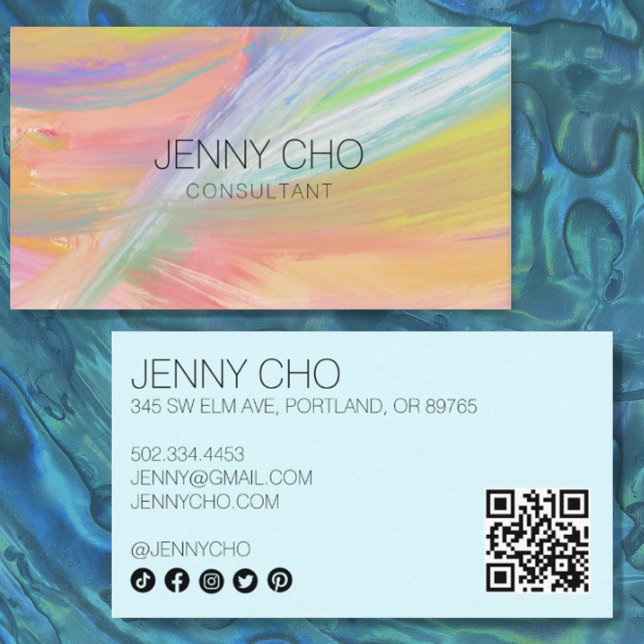 Minimalist Rainbow Painting QR Code Social Icons Business Card (Creator Uploaded)