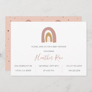 Minimalist Rainbow Theme Blush Mustard Pink Baby Invitation