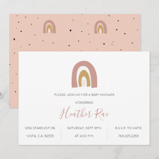 Minimalist Rainbow Theme Blush Mustard Pink Baby Invitation