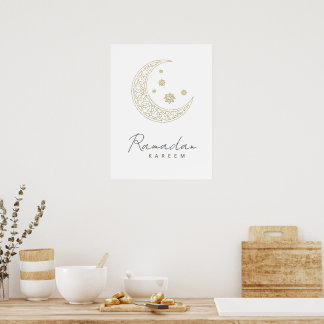 Minimalist Ramadan Crescent Line Art with Islamic Poster