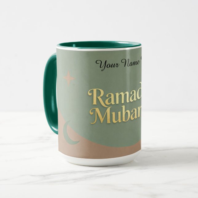 Minimalist Ramadan Mubarak | Gold & Sage Mug (Front Left)