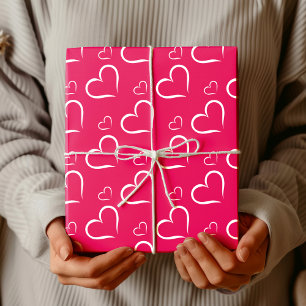 Minimalist Raspberry   Chic White Open Hearts Wrapping Paper