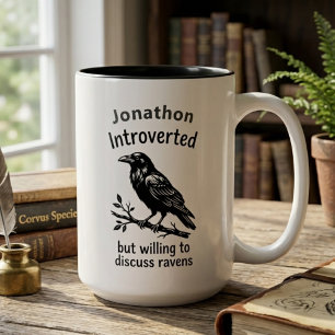 Minimalist Raven Lover Gift Introvert Humour Art Two-Tone Coffee Mug