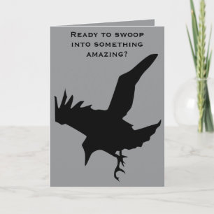 Minimalist Raven or Crow In Flight Silhouette Card