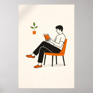 Minimalist Reader Illustration Print, Modern Book Poster