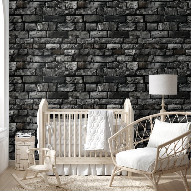Minimalist Realistic Rustic Black Brick Elegant Wallpaper (Kids)