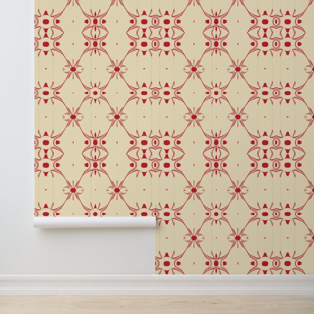 Minimalist Red and Beige Geometric Pattern Wallpaper (Application)