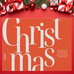 Minimalist Red and Beige Typographic Christmas Postcard