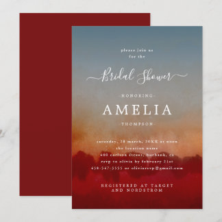 Minimalist Red and Blue Abstract Bridal Shower Invitation