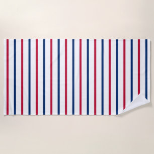 Minimalist Red and Blue Stripes Modern Pattern Beach Towel
