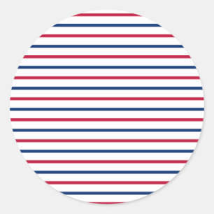 Minimalist Red and Blue Stripes Modern Pattern Classic Round Sticker