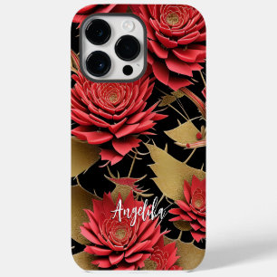 Minimalist Red and Gold Abstract Pattern Custom iPhone 14 Pro Max Case