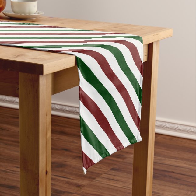Minimalist Red and Green Stripes Pattern Short Table Runner (In Situ)