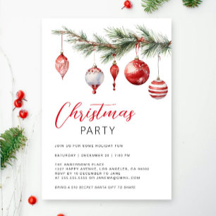 Minimalist Red And White Christmas Party Invitation