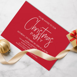 Minimalist Red and White Christmas Party Invitation