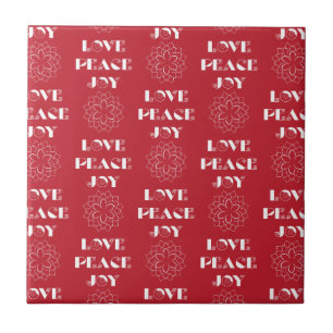 Minimalist Red and White Love, Peace, Joy Ceramic Tile