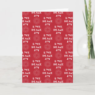 Minimalist Red and White Love, Peace, Joy Holiday Card