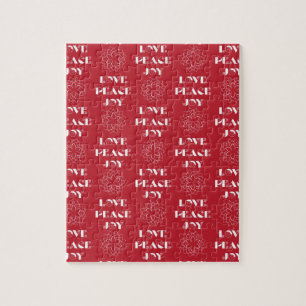 Minimalist Red and White Love, Peace, Joy Jigsaw Puzzle