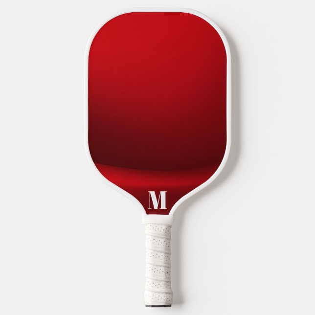 Minimalist Red and White Modern Monogram  Pickleball Paddle (Front)