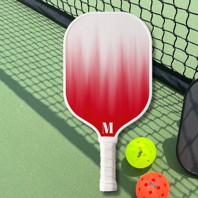 Minimalist Red and White Ombre Modern Monogram   Pickleball Paddle (Creator Uploaded)