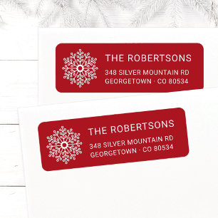 Minimalist Red and White Snowflake Return Address Label