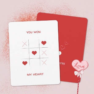 Minimalist Red and White tic-tac-toe Valentine's Holiday Card