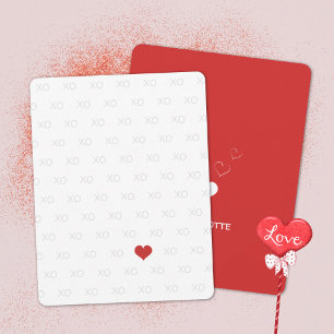 Minimalist Red and White XO XO Heart Valentine's Holiday Card