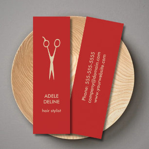 Minimalist Red Beige Scissor Hair Stylist Mini Business Card