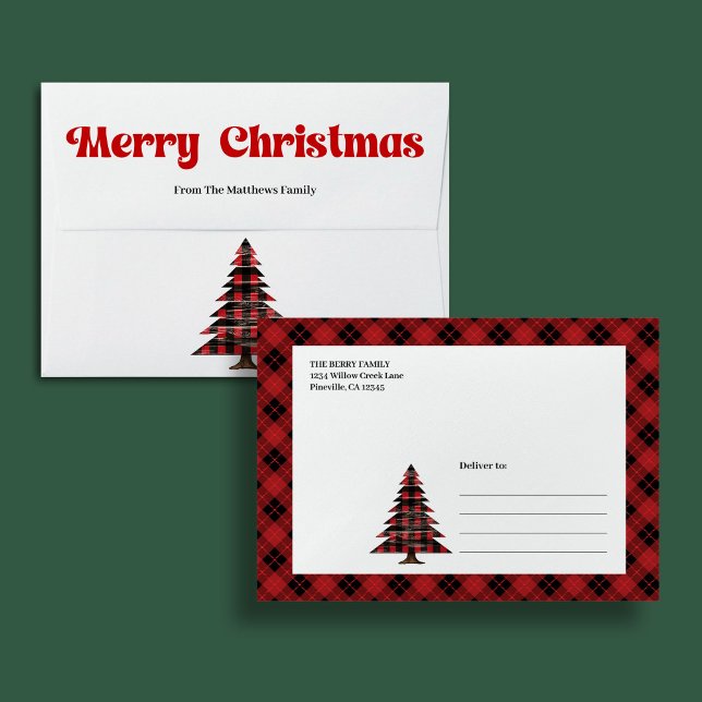 Minimalist red black plaid tree envelope custom (Minimalist red black plaid tree envelope custom)