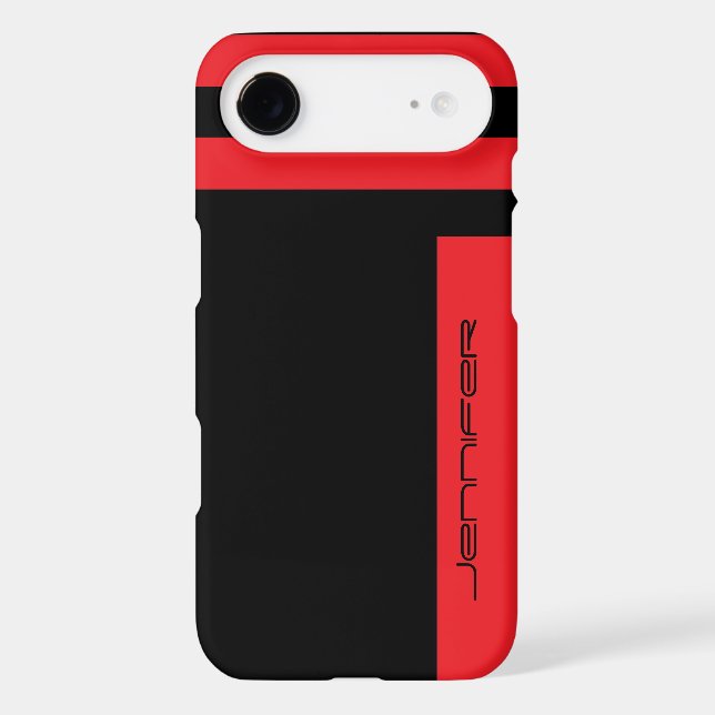 Minimalist Red Black Stripe Personalised Name Case-Mate iPhone Case (Back)