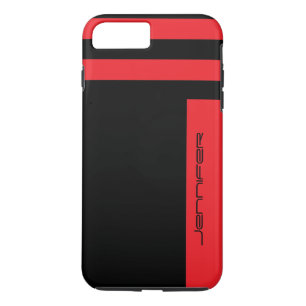 Minimalist Red Black Two Way Stripe with Name iPhone 8 Plus/7 Plus Case