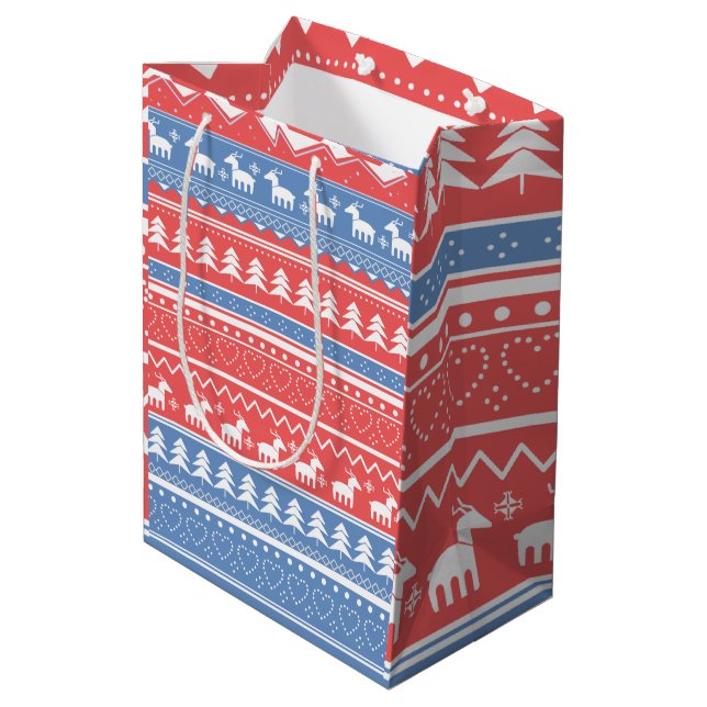 Minimalist Red & Blue Christmas - Unique Pattern Medium Gift Bag (Back Angled)