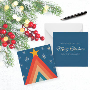 Minimalist Red & Blue Retro Groovy Christmas Tree Card