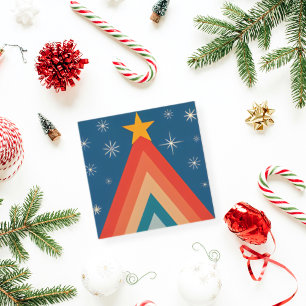 Minimalist Red & Blue Retro Groovy Christmas Tree  Holiday Card