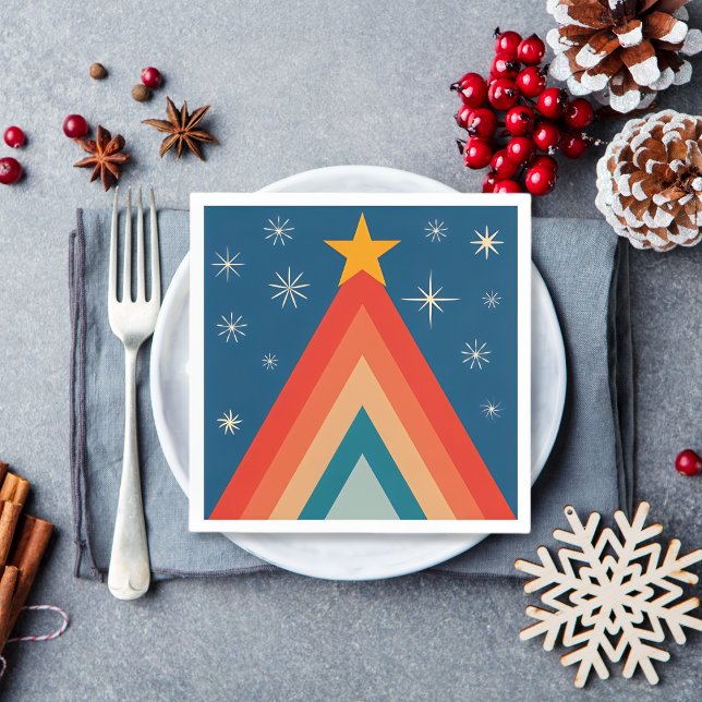 Minimalist Red & Blue Retro Groovy Christmas Tree  Napkin (Creator Uploaded)