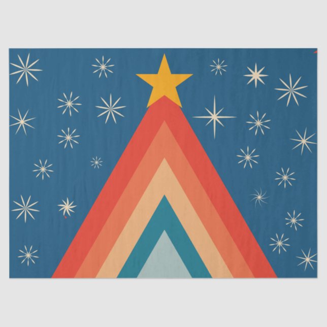 Minimalist Red & Blue Retro Groovy Christmas Tree  Tissue Paper (Front)