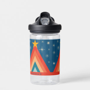 Minimalist Red & Blue Retro Groovy Christmas Tree Water Bottle
