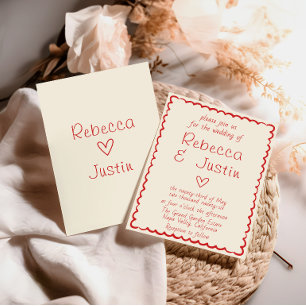 Minimalist Red Border Handwritten Wedding Invitation