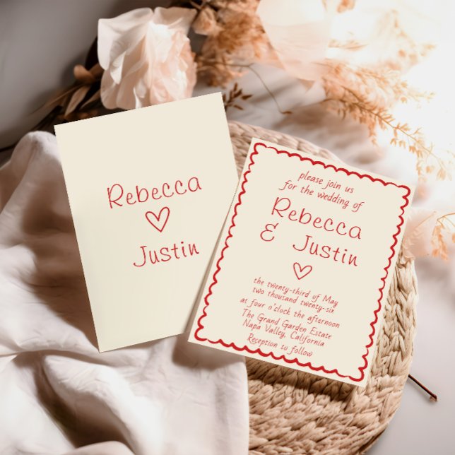 Minimalist Red Border Handwritten Wedding Invitation (Creator Uploaded)