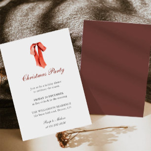 Minimalist Red Bow Christmas Party Invitation