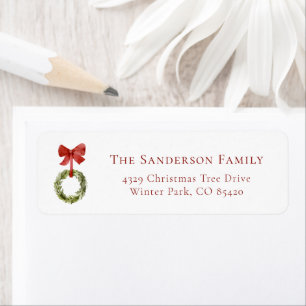 minimalist red bow christmas wreath return address return address label