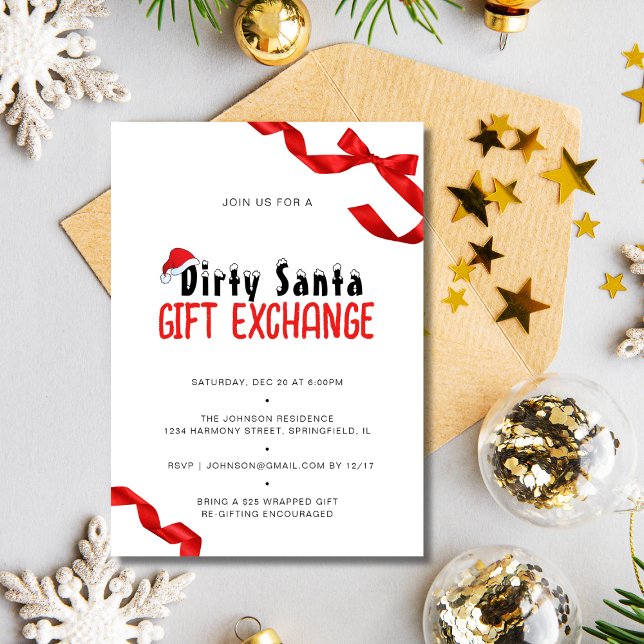 Minimalist Red Bow Dirty Santa Gift Exchange Invitation ( Minimalist Red Bow Dirty Santa Gift Exchange Invitation)