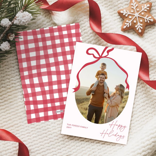 Minimalist Red Bow Family Photo Christmas  Holiday Card (Creator Uploaded)