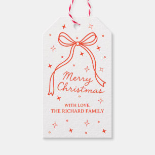 Minimalist Red Bow Merry Christmas Family Custom Gift Tags