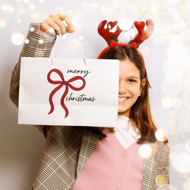 Minimalist Red Bow Merry Christmas  Large Gift Bag (Creator Uploaded)