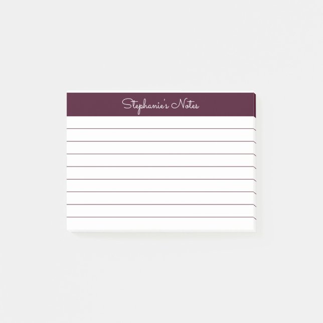 Minimalist Red Brown Lined Personalised Post-it Notes (Front)