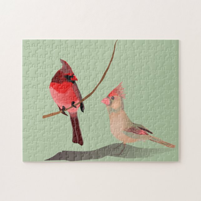 Minimalist Red Cardinal Male Female Winter Bird Jigsaw Puzzle (Horizontal)