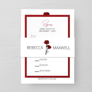 Minimalist Red Carnations Wedding Invitation Belly Band