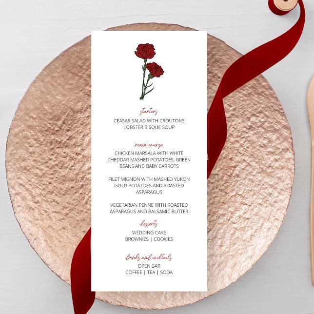  Minimalist Red Carnations Wedding Menu (Creator Uploaded)
