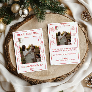 Minimalist Red Christmas Lights Family Photo Holiday Card